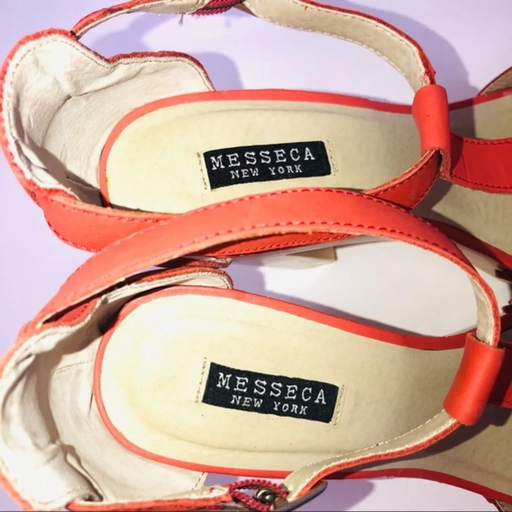 Messeca New York Open Toe Platform Heels Red Wood Heel Size 9.5